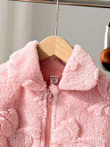 Young Girls' Pink Collar Long Sleeve Zip-Up Fleece Jacket Fall Winter - Pink - View 3