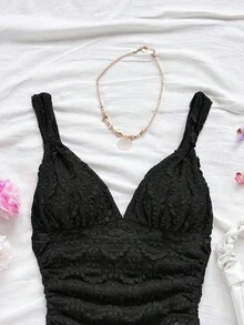 Soleia New Sweetheart Neck Knitted Textured Fabric - Black - View 3