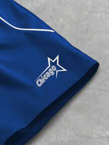 PAVTROS 男士字母印花圆领短袖休闲T恤和抽绳腰短裤运动套装男两件套男运动套装篮球服运动服训练服 - 藍色 - 查看 6