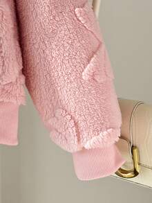 Young Girls' Pink Collar Long Sleeve Zip-Up Fleece Jacket Fall Winter - Pink - View 4