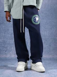 Pantaloni della tuta con cavallo basso SUMWON, con stemma ricamato del club di tennis, vestibilità morbida e rilassata, con coulisse ed elastico in vita, pesanti e confortevoli, adatti per l'abbigliamento casual in inverno, autunno e primavera, tinta unita - Blu Navy - Visualizzare 5