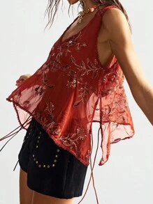 Bohemela 女士休闲梭织露背吊带衬衫 - 棕色 - 查看 5