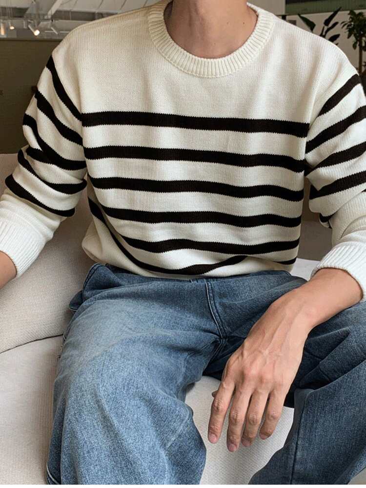 Men's Casual Multicolor Striped Knitted Sweater, Autumn/Winter