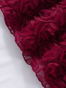 Glamorique Kids Girls' Solid Color Round Neck Pearl Puff Sleeve 3D Flower Elegant Summer Dress With Belt