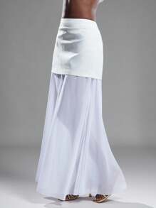NYA SZN High Rise Flowy Chiffon Maxi Skirt White,Autumn,Seksi Chic,Vacation Mesh Wedding Guest Bridal Party Boho Festival Beach Casual Special Occasion Gyaru - White - View 5