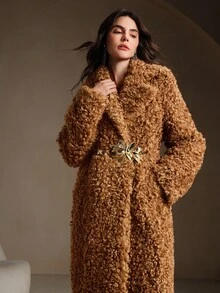 Anewsta Oversized Faux Fur Coat, High-End Elegant Design - Brown - View 1