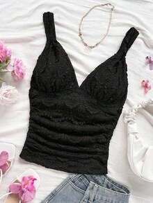 Soleia New Sweetheart Neck Knitted Textured Fabric - Black - View 6