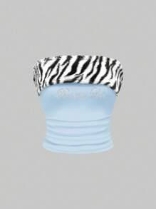 ROMWE J-Fashion Shibuya Subculture 兔毛斑马纹拼布针织修身短款女上衣