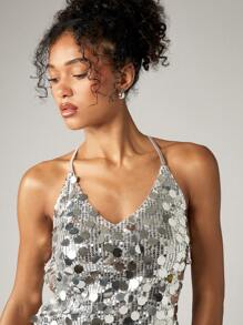 AiiRZ 华丽亮片吊带背心上衣晚会节日俱乐部服装迪斯科闪亮舞会之夜 - 銀色 - 查看 4