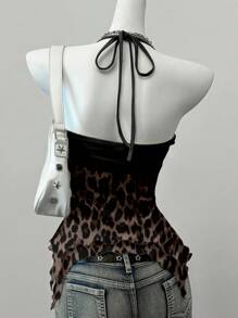 SHEIN EZwear 印花网眼复古豹纹波西米亚风女式吊带背心，Grunge，Y2K，适合街头潮流 - 彩色 - 查看 2