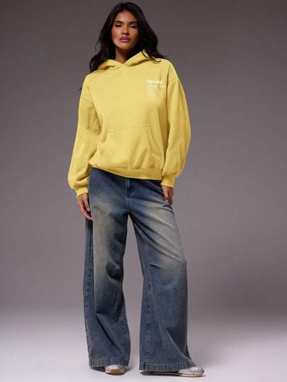 MUSERA 宽松版型“Spring”图案印花连帽衫，春夏可爱休闲度假风