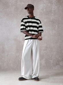 SUMWON Áo thun kẻ sọc cỡ lớn Summer Club có logo Beverly Hills Rodeo Drive, phong cách đường phố thường ngày - Đen và trắng - Xem 6