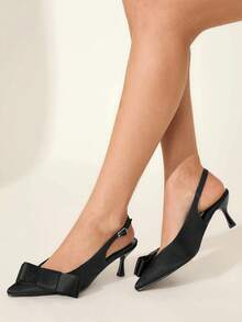 CUCCOO CHICEST 女士尖头小猫跟高跟鞋，蝴蝶结装饰，优雅甜美浪漫百搭时尚舒适鞋，适合哥特式、经典黑色、正式场合、派对、工作场所、婚礼、节日 - 黑色 - 查看 5