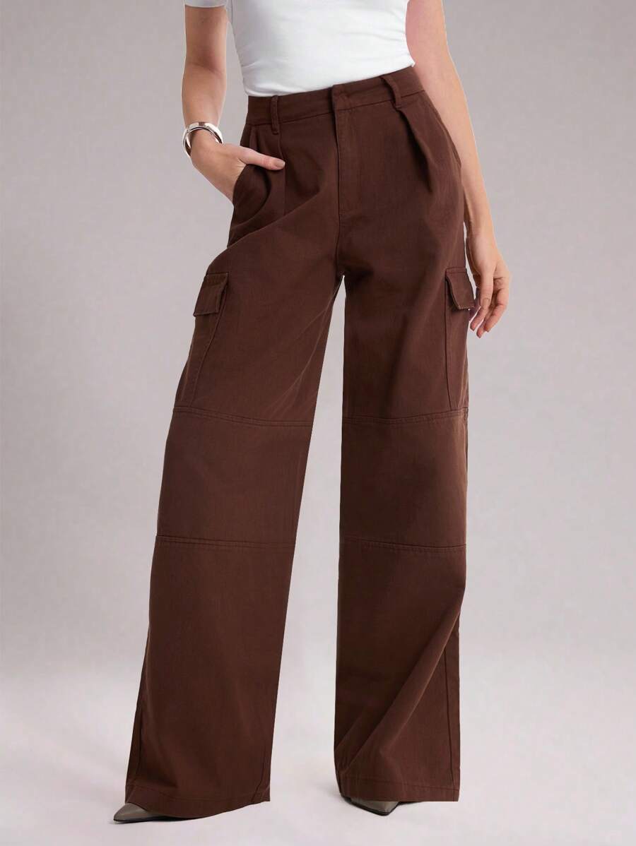 Quần Jeans Ống Rộng Màu Khaki Thường Ngày & Đi Làm Cho Nữ - Cà phê nâu - Xem 1