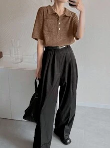 FRIFUL Camiseta de manga corta con cuello polo, ajustada, con decoración de botones metálicos, para verano