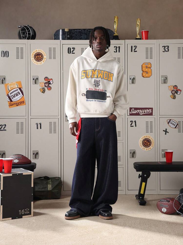 Varsity Style Pullover Hoodie With Graphic Print Design