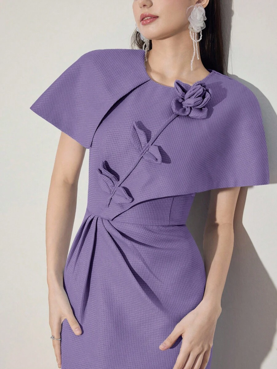 Modelyn Vestido elegante de longitud media con textura floral 3D para mujer