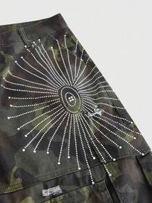 ROMWE MEN Street Life Men's Glitter Camouflage Cargo Pocket 3/4 Length Denim Shorts - Blue - View 4