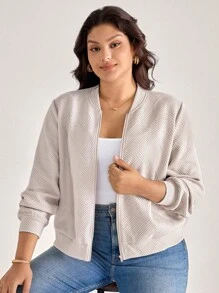 Comfylo Jaqueta Casual de Moda para Ir e Vir, Cor Sólida Texturizada, Tamanho Plus, Roupa de Outono para Mulheres, Estilo Old Money - Caqui - Visão 9
