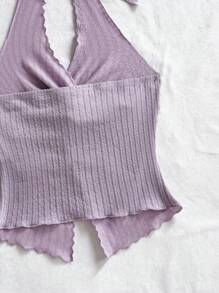 Soleia Fashionable Sexy Halter Tied Twist Hem Slit Backless Camisole,Rave Top - Mauve Purple - View 7