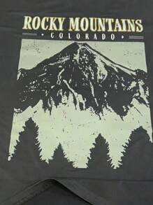 INAWLY Plus Size Women's Letter & Mountain Print Round Neck Short Sleeve Casual T-Shirt Graphic Tees Women Tops - Dark Grey - View 4