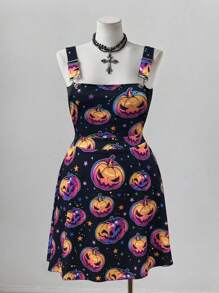 Sweetra 加大码彩色骷髅十字架性感无袖连衣裙 - 彩色 - 查看 3