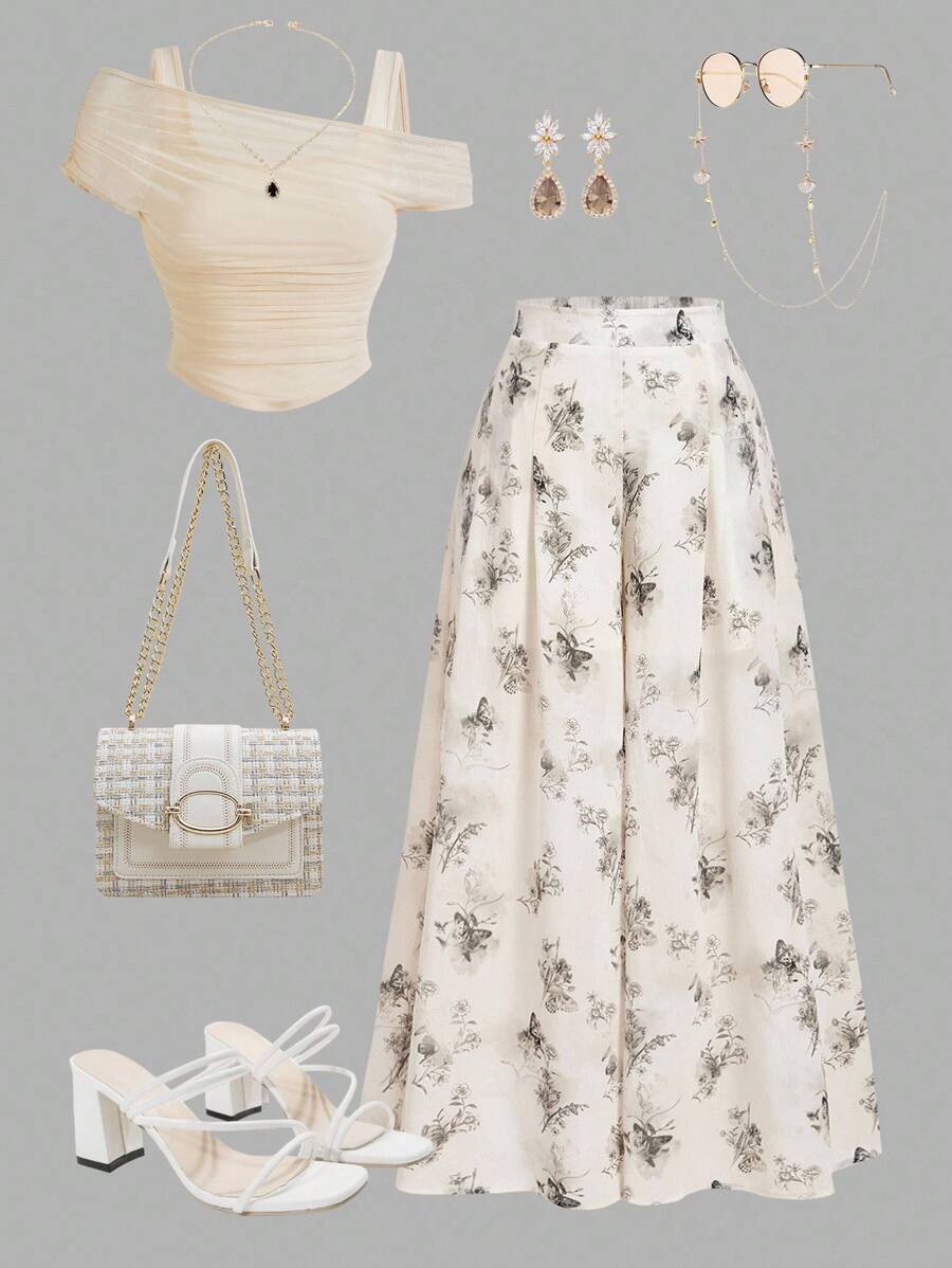 SHEIN MOD Quần ống rộng in hoa phong cách Trung Hoa mới thanh lịch cỡ lớn cho mùa hè - Nhiều màu - Xem 1