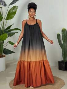 Maweii 2025 Plus Size Women Elegant Daily Outgoing Fashion Colorblock Floral Print Woven Fabric High-End Versatile Vacation Slip Dress