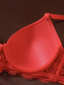 1 szt. koronkowy, patchworkowy, seksowny, romantyczny biustonosz bez fiszbin dla kobiet z małym biustem - Czerwony - Zobacz 6
