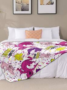 TOM & JERRY X SHEIN Manta de franela con estampado de dibujos animados - Manta de terciopelo coral ultra suave, manta de felpa lujosa para sofá, cama y oficina, regalo cómodo lavable a máquina, adecuado para adultos. - Rosa Pálido - Ver 8