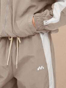 MUSERA Drawstring Waist Nylon Contrast Panel Wide Leg Tracksuit Bottoms Only Airport , Casual - Grey - View 6