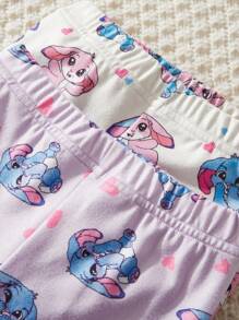 Conjunto de 4 piezas de pijama casual y ajustado para bebés niñas, con estampado de dibujo de Stitch, ropa cómoda para estar en casa para Halloween, primavera/otoño/invierno - Multicolor - Ver 7