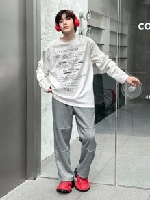 DAZY 男士保暖内衬字母刺绣运动裤，秋冬男士慢跑裤