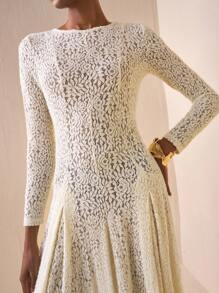 Zivah 2025新款休闲度假日常约会通勤优雅沙滩邮轮派对简约网红爆款生日派对宴会高端俱乐部圆领长袖透明玫米色蕾丝修身伞裙A字裙百褶裙长裙女士长裙-A - 米色 - 查看 7