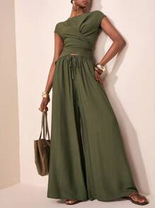 Zivah Kỳ nghỉ giải trí mùa xuân và mùa hè mới 2025, dã ngoại hàng ngày, trang phục đa năng, thanh lịch, du lịch du thuyền, bên bờ biển, bãi biển, kỳ nghỉ, tắm nắng, phong cách trực tuyến phổ biến, cổ tròn nhỏ, gấu áo chồng lên nhau, không rõ ràng - xanh quân đội - Xem 6