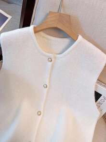 SHEIN Franclia Áo khoác cardigan nữ thời trang tối giản, thanh lịch, đa năng - trắng - Xem 6