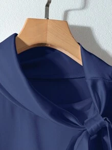 GlowEve Bộ 2 món áo không tay và chân váy trơn màu thanh lịch dành cho nữ - Màu xanh hải quân - Xem 3