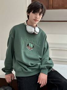DAZY Men's Casual Sweatshirt With Letter Pattern Embroidery,Fall Clothes