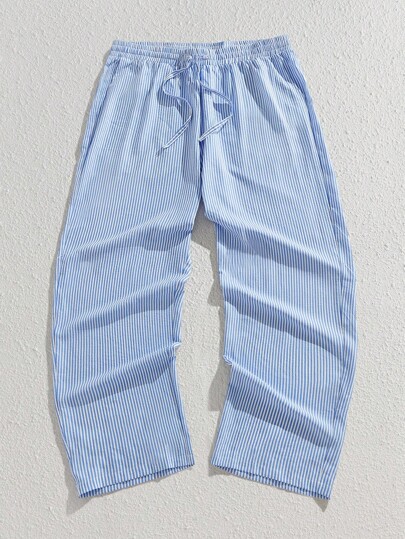 EASEVO بنطلون رجالي كاجوال فضفاض بخصر مطاطي وجيوب مخطط، مناسب للخريف