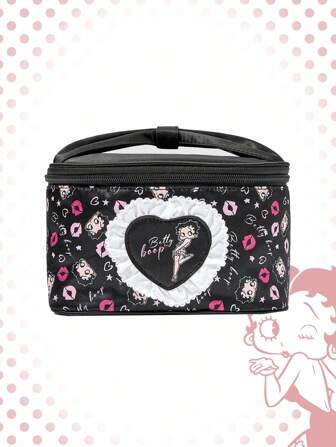 Betty Boop | ROMWE Contrast Lace Large Capacity Portable Cartoon Pattern Makeup Bag