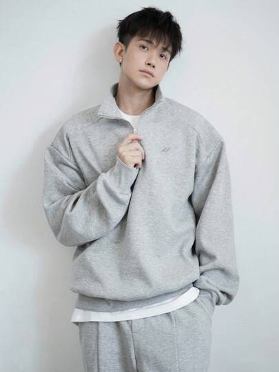 DAZY 男士纯色长袖拉链运动服套头衫和宽松运动裤套装，秋季舒适服装