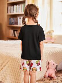 FamilyFrolics Conjunto de pijama de niña con estampado de papas fritas de manga corta y pantalón corto