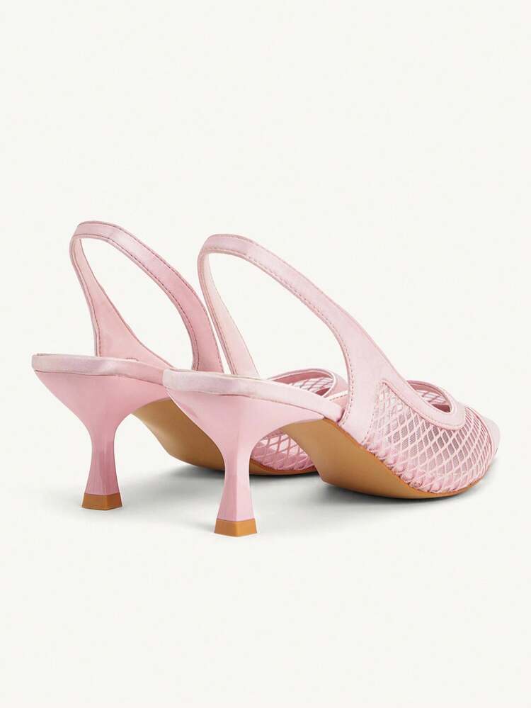 CUCCOO CHICEST Women's Pointed Toe Stiletto Heel Mid-Heel Shoes, Elegant Sweet Romantic Minimalist Fashion Comfortable Shallow Pink Mesh Faux Leather Mesh Slip-On High Heels, Suitable For Afternoon Tea, Date, Party, Work, Formal Occasions, Versatile, Valentine's Day