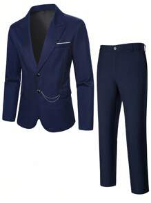 Calvornis بدلة رجالية من قطعتين، سترة بأكمام طويلة وبنطال طويل، لون أحادي، بدلة عمل كاجوال عصرية، "Old Money"