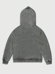 ROMWE MEN Grunge Punk Men's Solid Color Long Sleeve Zip-Up Drawstring Hoodie - Grey - View 2