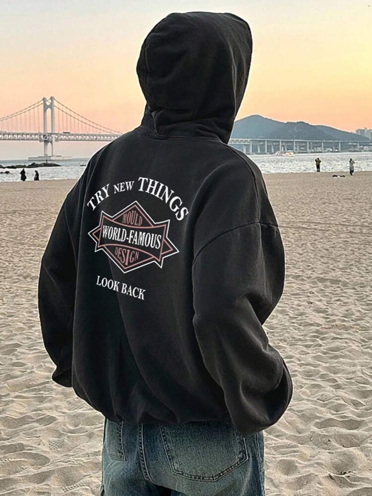 Men's Letter Graphic Hooded Sweatshirt, Autumn