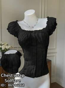 Comfortcana 大码女式黑色单排扣孔眼刺绣衬衫 - 黑色 - 查看 1