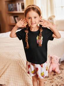 FamilyFrolics Conjunto de pijama de niña con estampado de papas fritas de manga corta y pantalón corto