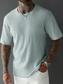 Manfinity Homme 男士纯色圆领短袖休闲T恤纹理衬衫男男士休闲上衣针织T恤男短袖男士夏季装