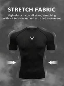 Manfinity Sport Corelite 2pcs/Set Men Graphic Print Short Sleeve Top And Drawstring Waist Long Pants Sport Suit Workout Clothes Running Sets, Black Athletic Set, Gym Outfit Men, Gym Clothes Long, Gym Attire Workout Set Gym Top Fall Breathable - Black - View 3